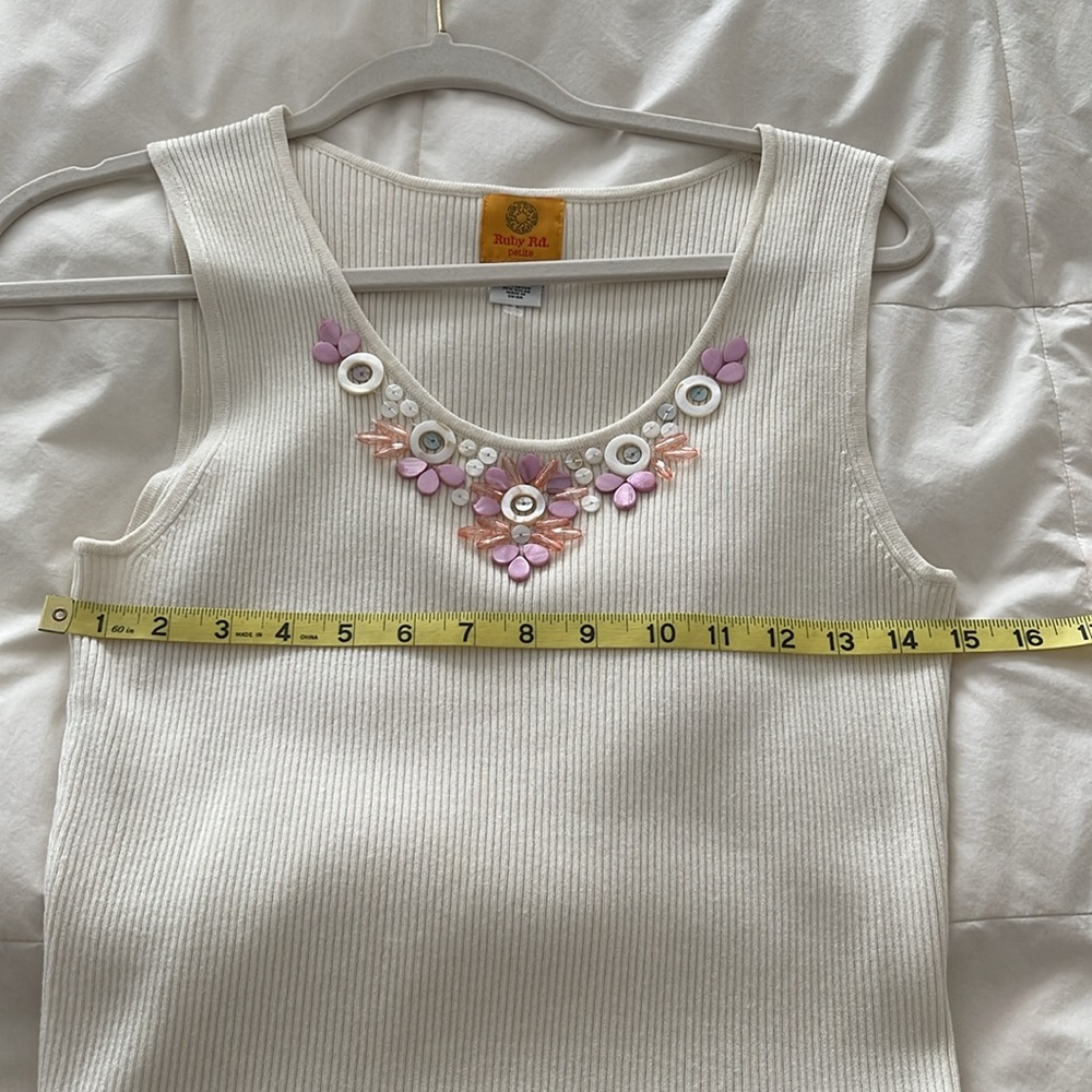 Ruby Rd. cream ribbed embellished shell - Picture 8 of 9